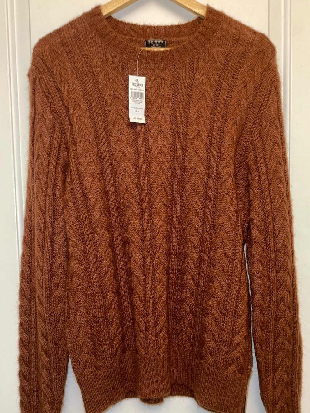 Todd Snyder NWT Mohair Brushed Exploded Cable Knit Sweater in Saddle Brown